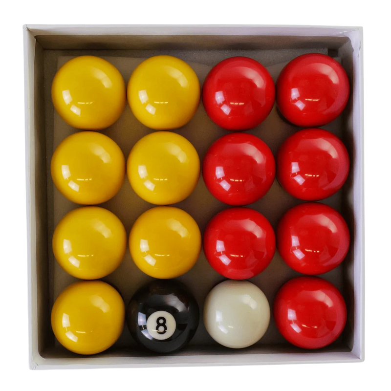 Economy 2” English Pool Ball Set (Red & Yellow) CueSense
