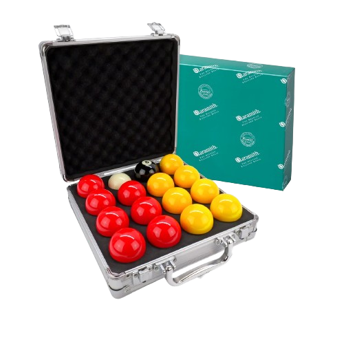 Aramith Premier Red & Yellow Pool Balls + Baize Master Ball Case Bundle