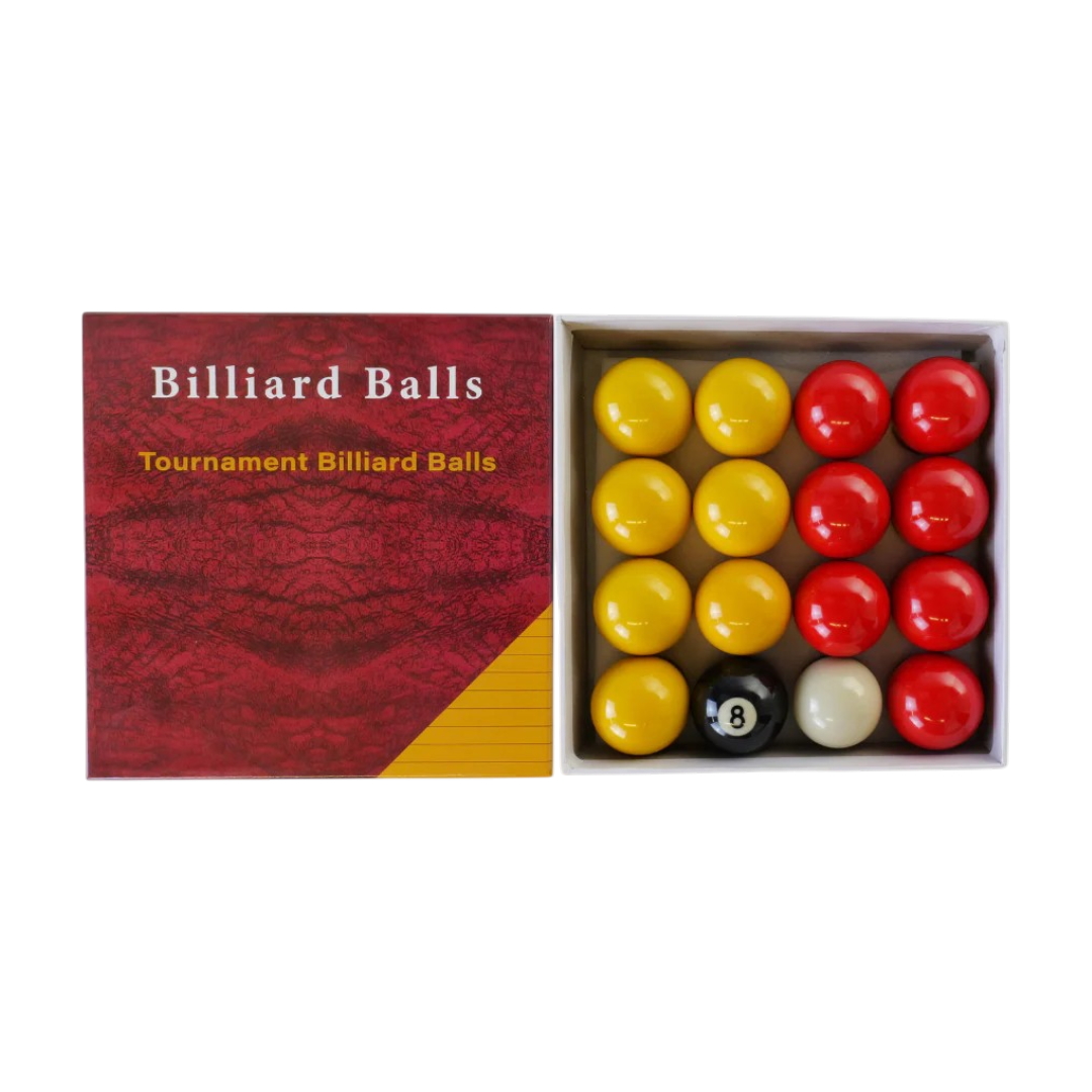 Economy 2” English Pool Ball Set (Red & Yellow) CueSense
