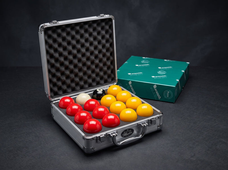 Aramith Premier Red & Yellow Pool Balls + Baize Master Ball Case Bundle Aramith