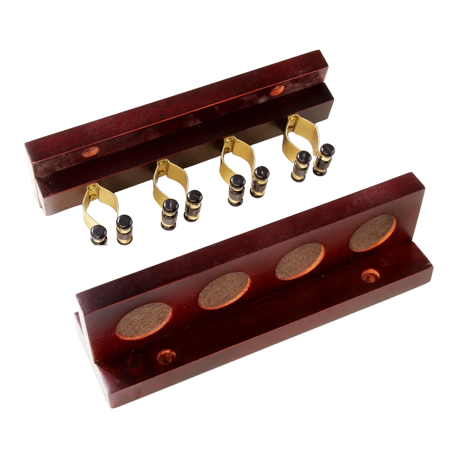 Wall Mounted Cue Rack - Mahogany with Brass Clips CueSense