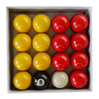 Economy 2” English Pool Ball Set (Red & Yellow) CueSense